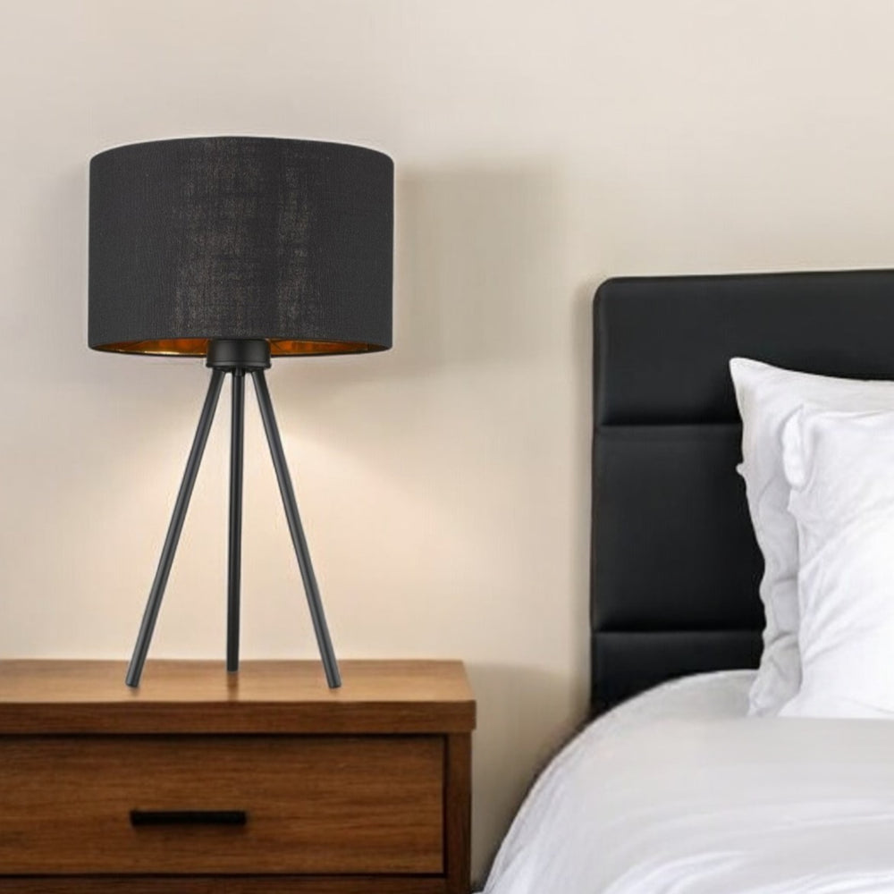 Homeroots 22" Black Metal Tripod Table Lamp With Black Drum Shade   399155