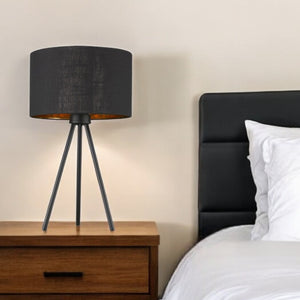 Homeroots 22" Black Metal Tripod Table Lamp With Black Drum Shade   399155