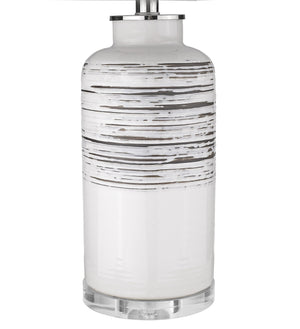 Homeroots 25" Black And White Ceramic Column Lamp With White Drum Shade   399159