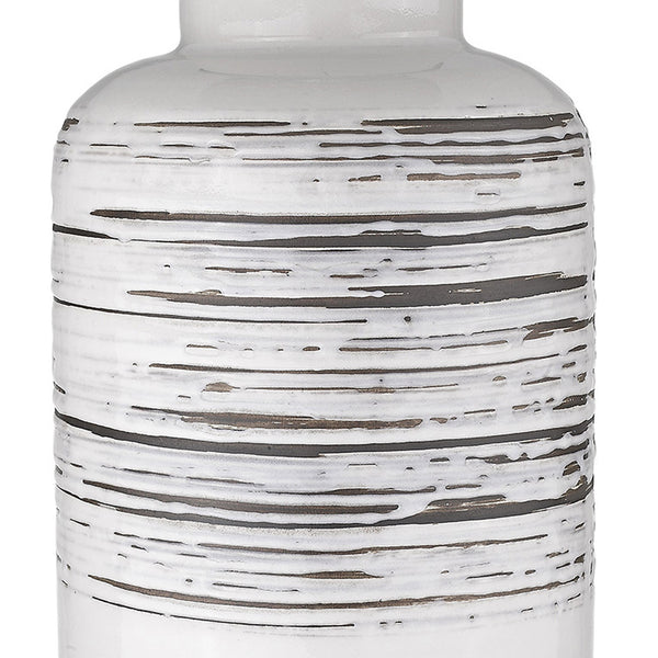 Homeroots 25" Black And White Ceramic Column Lamp With White Drum Shade   399159