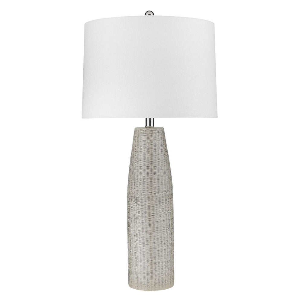 HomeRoots 33" Light Gray Ceramic Table Lamp with Chic White Drum Shade for Stylish Home Décor & Ambient Lighting 399161