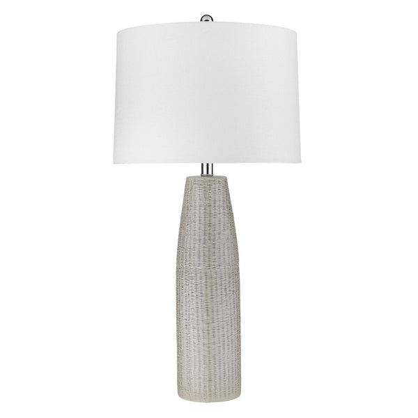 HomeRoots 33" Light Gray Ceramic Table Lamp with Chic White Drum Shade for Stylish Home Décor & Ambient Lighting 399161
