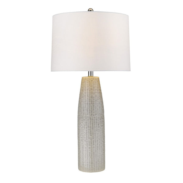 HomeRoots 33" Light Gray Ceramic Table Lamp with Chic White Drum Shade for Stylish Home Décor & Ambient Lighting 399161