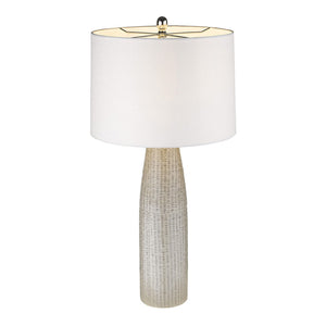 HomeRoots 33" Light Gray Ceramic Table Lamp with Chic White Drum Shade for Stylish Home Décor & Ambient Lighting 399161