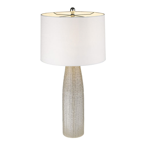 HomeRoots 33" Light Gray Ceramic Table Lamp with Chic White Drum Shade for Stylish Home Décor & Ambient Lighting 399161