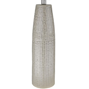 HomeRoots 33" Light Gray Ceramic Table Lamp with Chic White Drum Shade for Stylish Home Décor & Ambient Lighting 399161