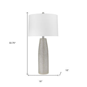 HomeRoots 33" Light Gray Ceramic Table Lamp with Chic White Drum Shade for Stylish Home Décor & Ambient Lighting 399161