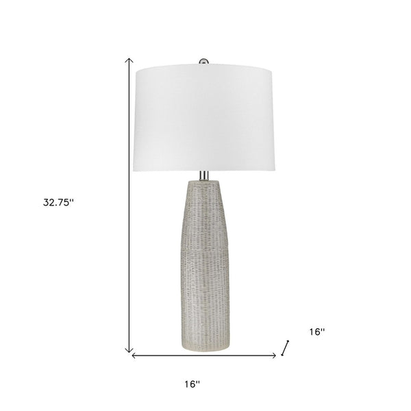 HomeRoots 33" Light Gray Ceramic Table Lamp with Chic White Drum Shade for Stylish Home Décor & Ambient Lighting 399161