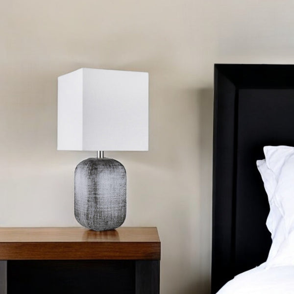 Homeroots 25" Blue And Gray Ceramic Table Lamp With White Square Shade   399162