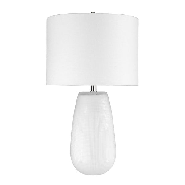 HomeRoots 28" White Glass Table Lamp - Modern Drum Shade for Elegant Ambient Lighting in Any Room 399163