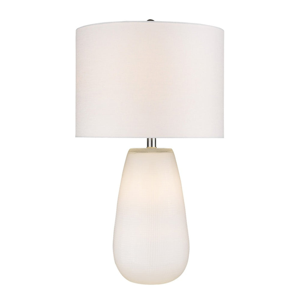HomeRoots 28" White Glass Table Lamp - Modern Drum Shade for Elegant Ambient Lighting in Any Room 399163
