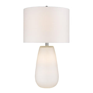 HomeRoots 28" White Glass Table Lamp - Modern Drum Shade for Elegant Ambient Lighting in Any Room 399163