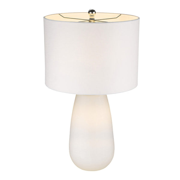 HomeRoots 28" White Glass Table Lamp - Modern Drum Shade for Elegant Ambient Lighting in Any Room 399163