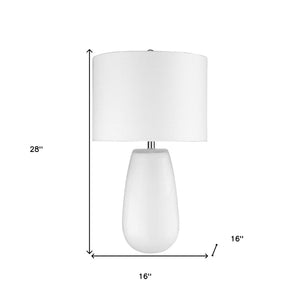 HomeRoots 28" White Glass Table Lamp - Modern Drum Shade for Elegant Ambient Lighting in Any Room 399163