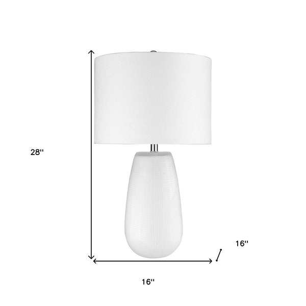 HomeRoots 28" White Glass Table Lamp - Modern Drum Shade for Elegant Ambient Lighting in Any Room 399163