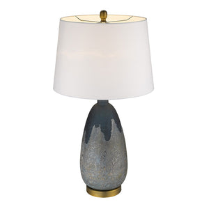 HomeRoots 30" Teal Blue Concrete Table Lamp with Cream Shade - Modern Design for Stylish Home Décor 399164