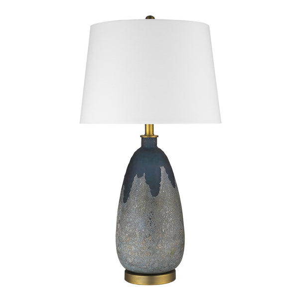 HomeRoots 30" Teal Blue Concrete Table Lamp with Cream Shade - Modern Design for Stylish Home Décor 399164