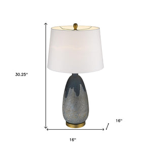HomeRoots 30" Teal Blue Concrete Table Lamp with Cream Shade - Modern Design for Stylish Home Décor 399164