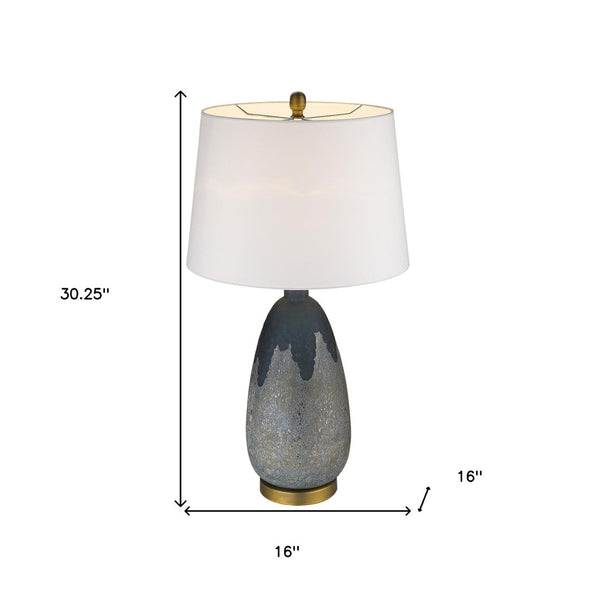 HomeRoots 30" Teal Blue Concrete Table Lamp with Cream Shade - Modern Design for Stylish Home Décor 399164