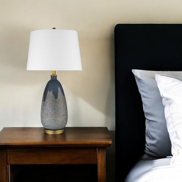 HomeRoots 30" Teal Blue Concrete Table Lamp with Cream Shade - Modern Design for Stylish Home Décor 399164