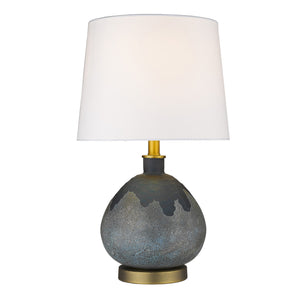 Homeroots 22" Teal Blue Concrete Gourd Table Lamp With Cream Empire Shade   399165
