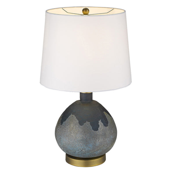 Homeroots 22" Teal Blue Concrete Gourd Table Lamp With Cream Empire Shade   399165