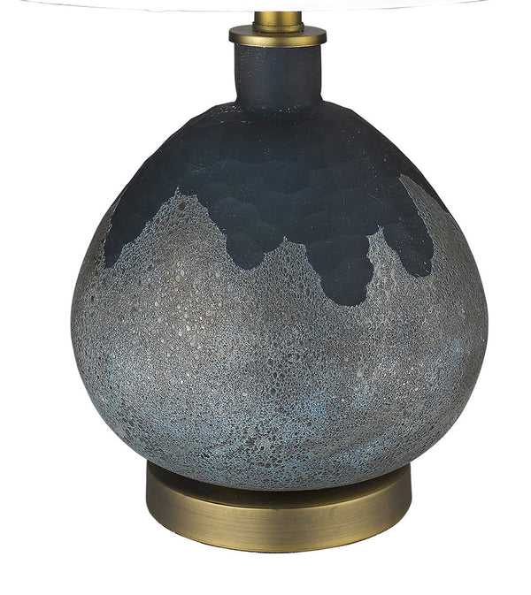 Homeroots 22" Teal Blue Concrete Gourd Table Lamp With Cream Empire Shade   399165