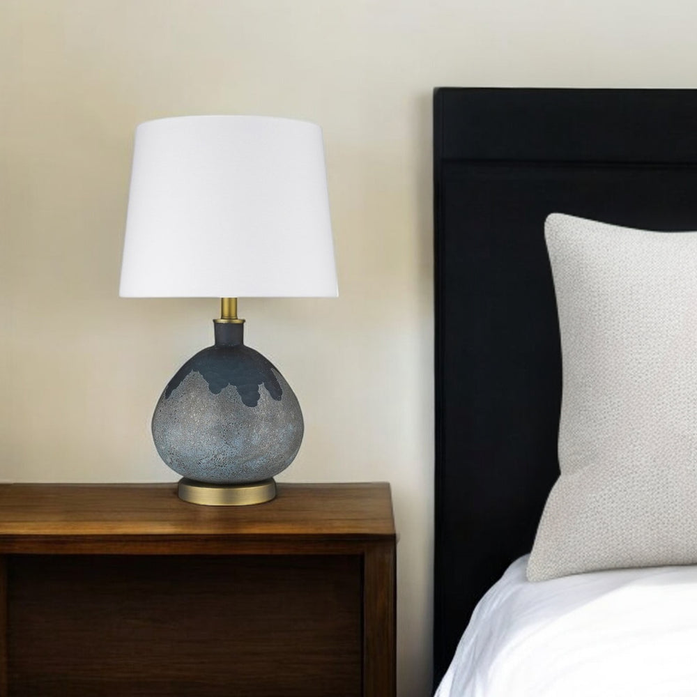 Homeroots 22" Teal Blue Concrete Gourd Table Lamp With Cream Empire Shade   399165