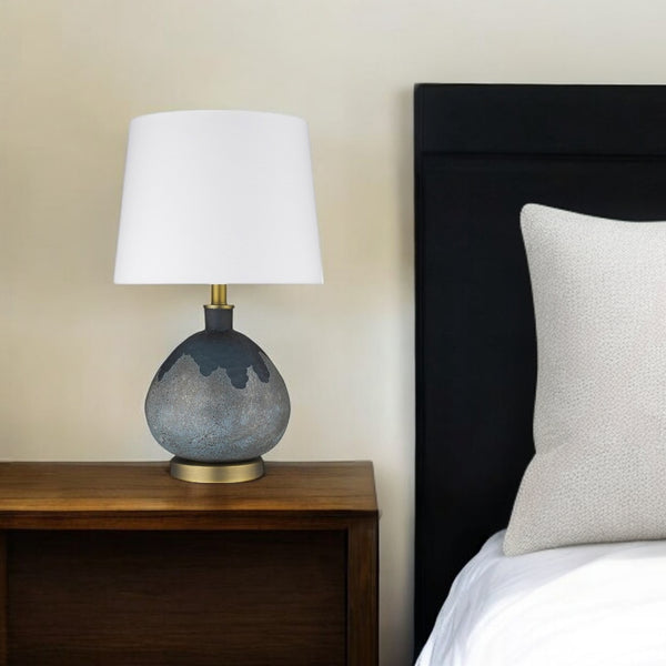 Homeroots 22" Teal Blue Concrete Gourd Table Lamp With Cream Empire Shade   399165