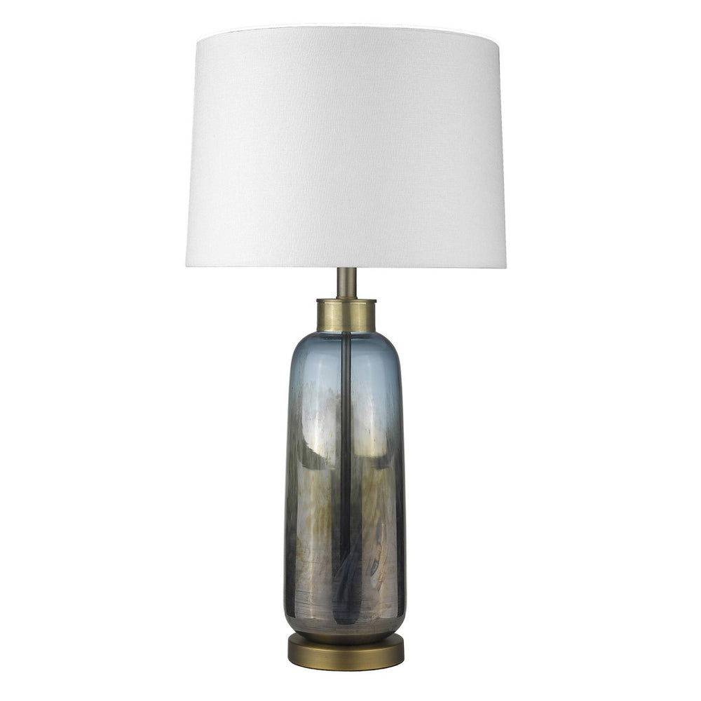 HomeRoots 31" Steel Blue Glass Table Lamp with White Empire Shade – Elegant Accent for Coastal & Modern Homes 399169