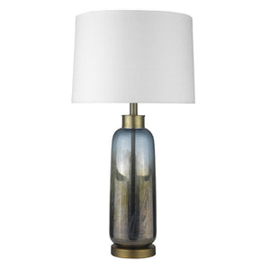 HomeRoots 31" Steel Blue Glass Table Lamp with White Empire Shade – Elegant Accent for Coastal & Modern Homes 399169