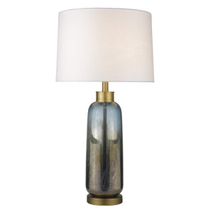 HomeRoots 31" Steel Blue Glass Table Lamp with White Empire Shade – Elegant Accent for Coastal & Modern Homes 399169