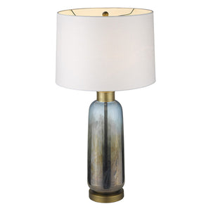 HomeRoots 31" Steel Blue Glass Table Lamp with White Empire Shade – Elegant Accent for Coastal & Modern Homes 399169