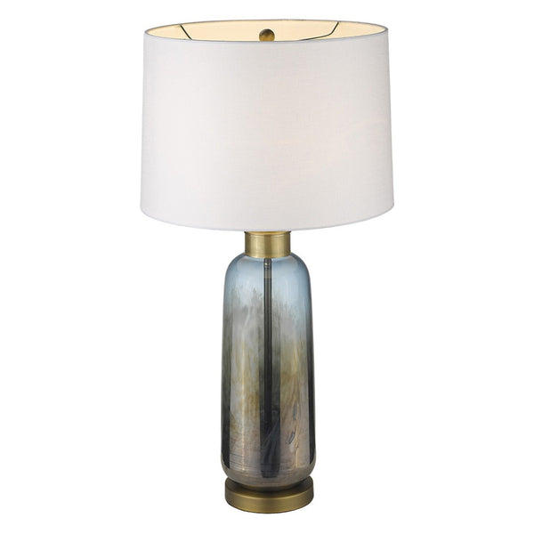 HomeRoots 31" Steel Blue Glass Table Lamp with White Empire Shade – Elegant Accent for Coastal & Modern Homes 399169
