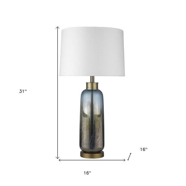 HomeRoots 31" Steel Blue Glass Table Lamp with White Empire Shade – Elegant Accent for Coastal & Modern Homes 399169