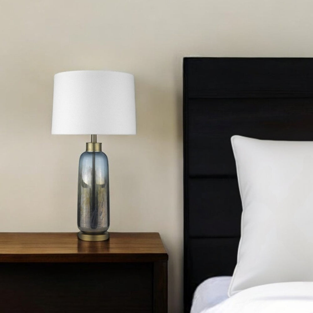 HomeRoots 31" Steel Blue Glass Table Lamp with White Empire Shade – Elegant Accent for Coastal & Modern Homes 399169