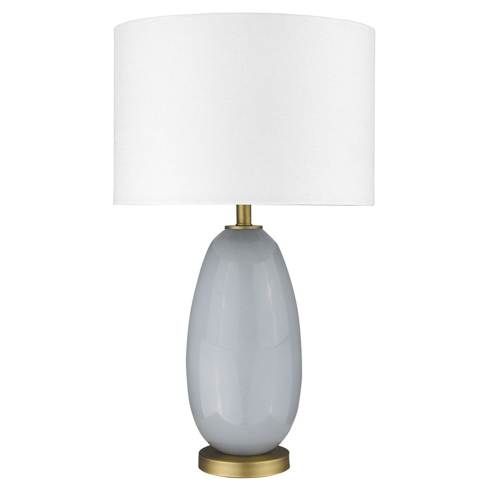 HomeRoots 29" Elegant Light Gray Glass Table Lamp with White Shade - Modern Design for Any Room Ambiance 399171