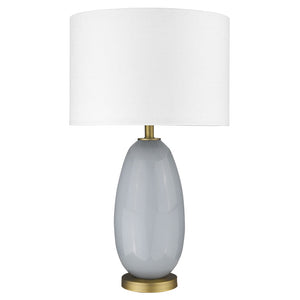 HomeRoots 29" Elegant Light Gray Glass Table Lamp with White Shade - Modern Design for Any Room Ambiance 399171