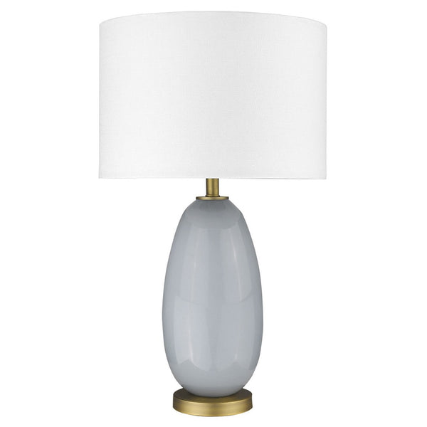 HomeRoots 29" Elegant Light Gray Glass Table Lamp with White Shade - Modern Design for Any Room Ambiance 399171