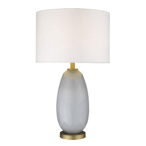 HomeRoots 29" Elegant Light Gray Glass Table Lamp with White Shade - Modern Design for Any Room Ambiance 399171