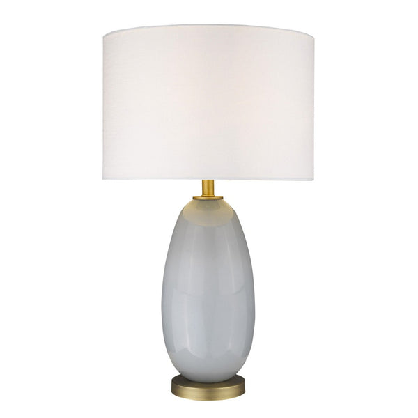 HomeRoots 29" Elegant Light Gray Glass Table Lamp with White Shade - Modern Design for Any Room Ambiance 399171