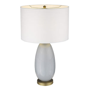 HomeRoots 29" Elegant Light Gray Glass Table Lamp with White Shade - Modern Design for Any Room Ambiance 399171