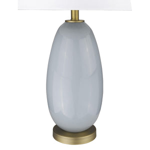 HomeRoots 29" Elegant Light Gray Glass Table Lamp with White Shade - Modern Design for Any Room Ambiance 399171