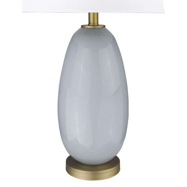 HomeRoots 29" Elegant Light Gray Glass Table Lamp with White Shade - Modern Design for Any Room Ambiance 399171