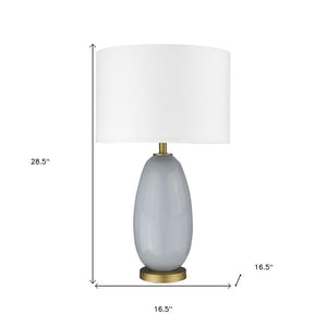 HomeRoots 29" Elegant Light Gray Glass Table Lamp with White Shade - Modern Design for Any Room Ambiance 399171