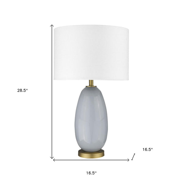 HomeRoots 29" Elegant Light Gray Glass Table Lamp with White Shade - Modern Design for Any Room Ambiance 399171