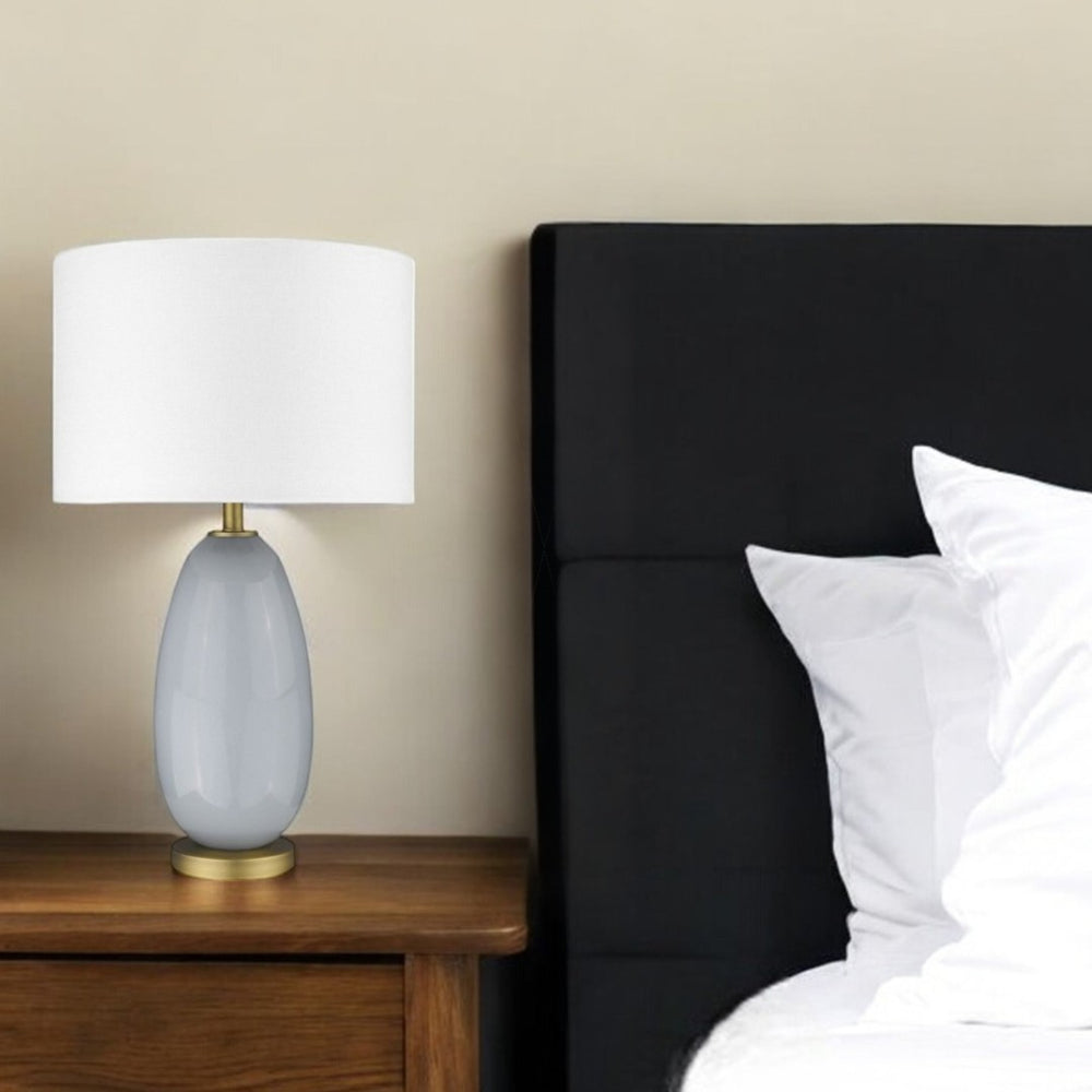 HomeRoots 29" Elegant Light Gray Glass Table Lamp with White Shade - Modern Design for Any Room Ambiance 399171