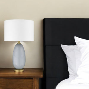 HomeRoots 29" Elegant Light Gray Glass Table Lamp with White Shade - Modern Design for Any Room Ambiance 399171