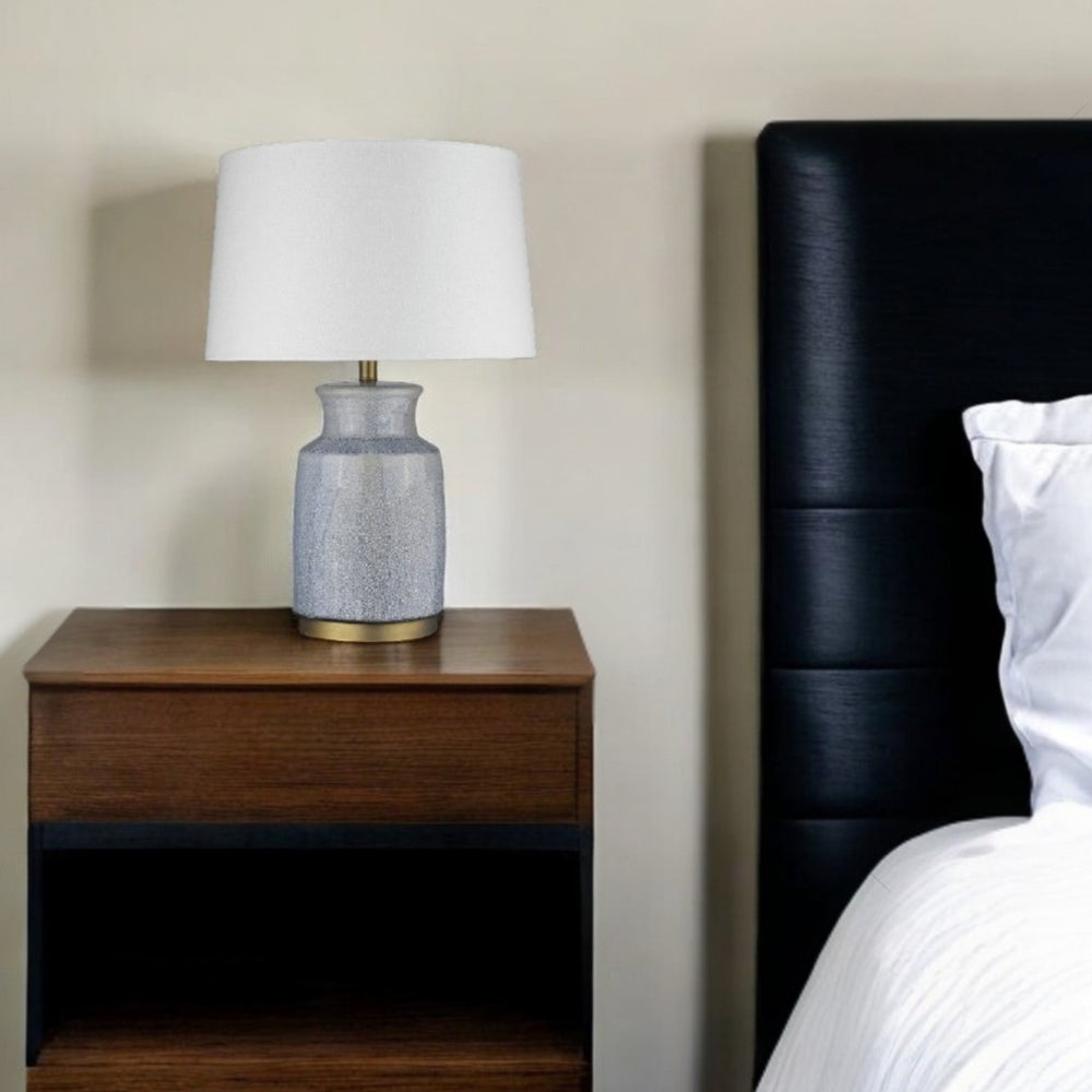 HomeRoots 27" Gray Ceramic Table Lamp - Modern White Empire Shade for Stylish Ambient Lighting & Decor 399176