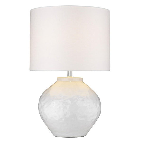 HomeRoots 26" White Ceramic Table Lamp - Elegant Drum Shade for Ambient Lighting in Home Décor Spaces 399177